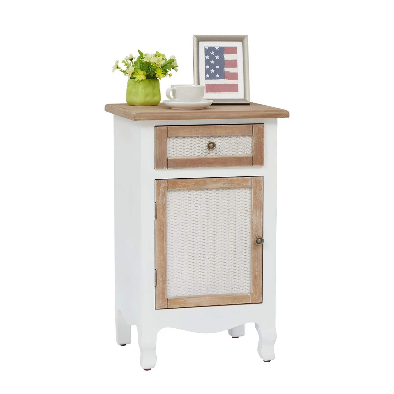 Kinbor Bed Side Night Stand, Skinny Nightstand with Drawer and Storage for Bedroom, Living Room, Sofa and Hall, white