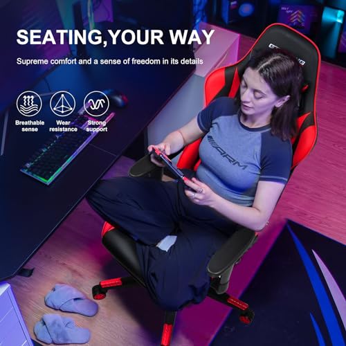 GTRACING Gaming Chair with Footrest, Ergonomic Computer Game Desk Chair, Reclining Game Chair Seat Height Adjustment, Swivel Rocker with Headrest and Lumbar (Blue)