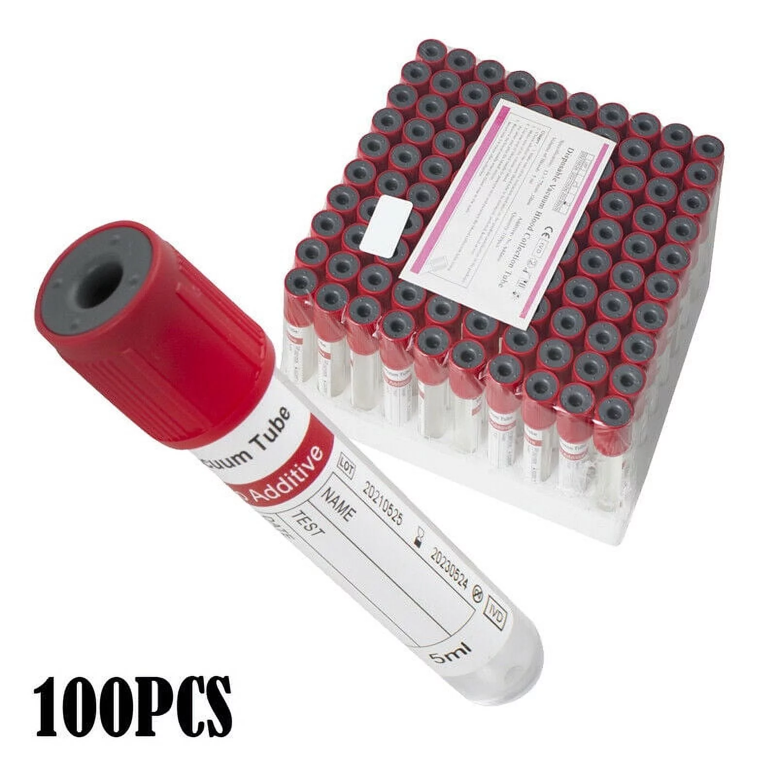 Vacuum Blood Collection Tubes No Additive Tubes 12 x 75mm 5mL100pcs Glass Medical