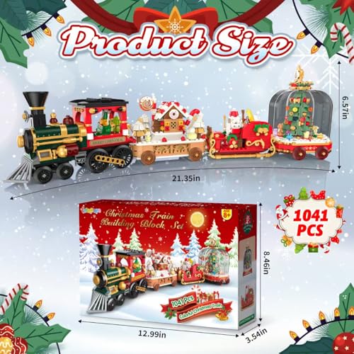 Christmas Train Building Blocks Set, Trian Model Building Toy Collectible Holiday Block Sets for Boys & Girls, Home Decor for Adult Boys Girls Kids Aged 8+(1041 PCS)