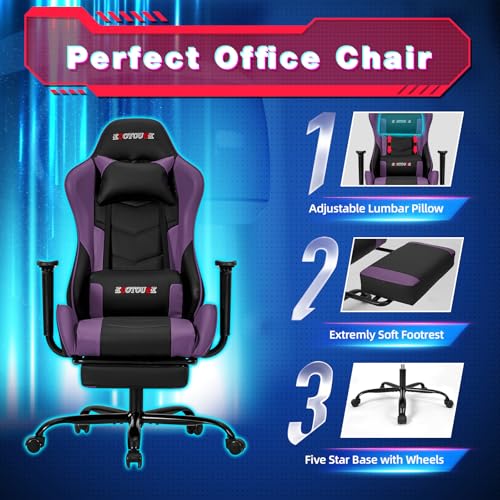 ECOTOUGE PC Massage Gaming Chair with Footrest Ergonomic Office Desk Chair Racing PU Leather Recliner Swivel Rocker with Headrest and Lumbar Pillow, Blue