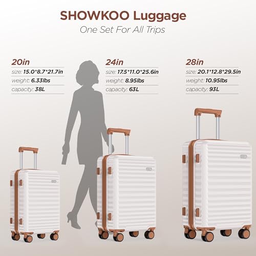 SHOWKOO Luggage Sets 3 Piece Hardside Expandable Suitcase with Double Spinner Wheels Tsa Lock, (Beige White, 5 piece set)