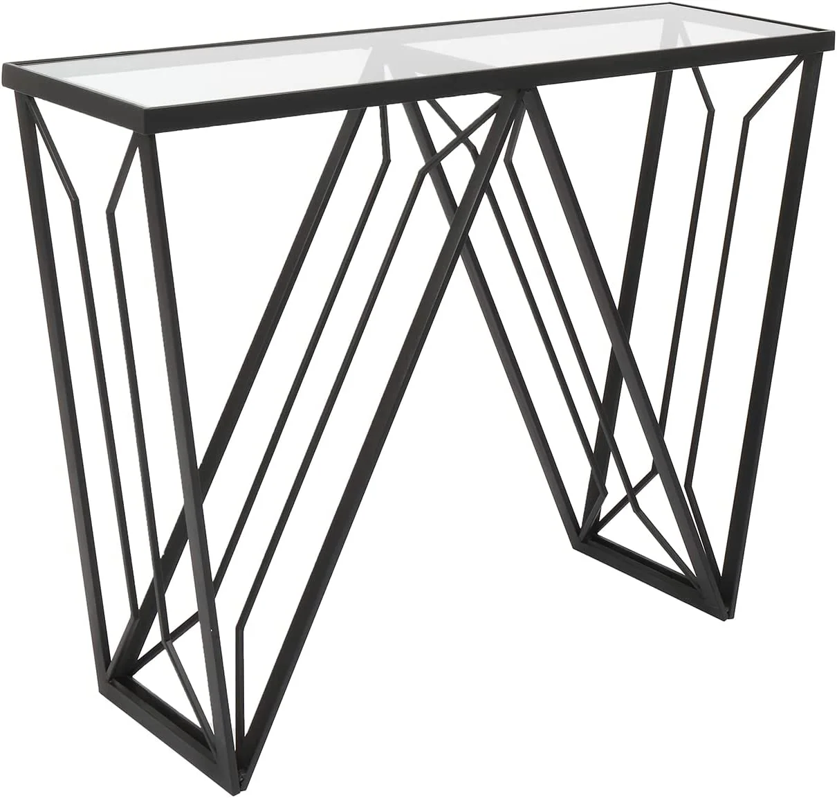 TJUNBOLIFE Glass Console Table Narrow Sofa Table Black Metal Frame for Entryway  Hallway  Living Room  Foyer  Corridor