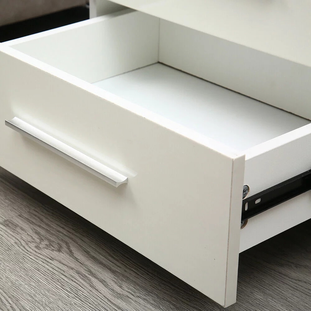 Modern High Gloss Nightstand 2 Drawers Bedside End Table Bedroom w/RGB LED Light