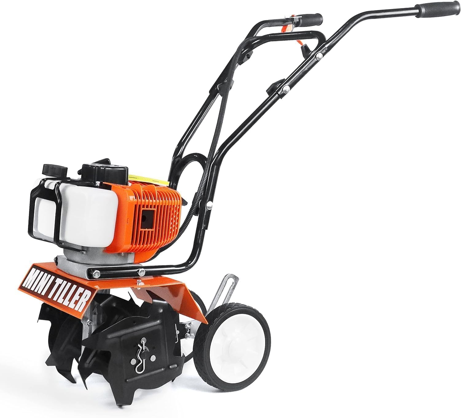 NEOTEC Mini Tiller Cultivator, 52cc 2 Stroke Gas Powered 4 Premium Steel Adjustable Forward Rotating Tines, Height Adjustable Wheels for Garden & Lawn, Digging, Weed Removal