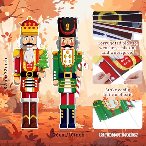 Geetery 4 Pcs Large Nutcracker Yard Sign with 16 Stakes Christmas Yard Decorations Outdoor Holiday Nutcracker Cute Xmas Outside Lawn Decor for Garden Pathway Party(Red)