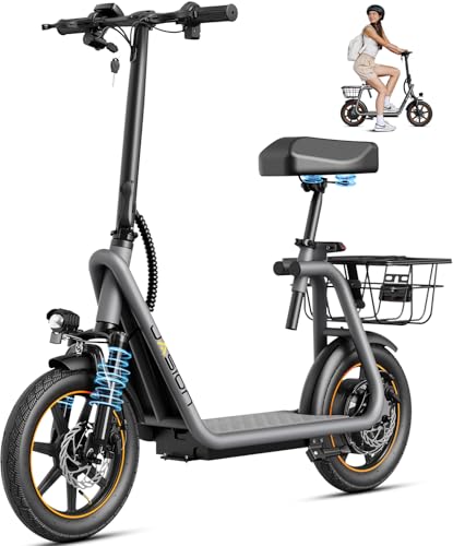 Jasion JS3/PRO Electric Scooter with Seat, 650/850W Peak Motor Electric Scooter Adults, 20/25Miles Ranges Sports Scooter for Adults, 20/25MPH Max Speed, Foldable E-Scooter for Pets, Disc Brakes