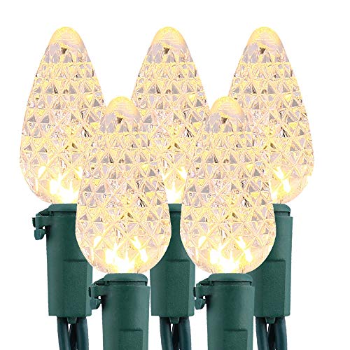 Brizled Upgrade Faceted C5 LED String Lights, 100 LED 33ft Mini String Lights, 120V UL Certified Clear Christmas Light Set for Indoor & Outdoor Decoration, Patio, Garden, Party and Holiday, Cool White