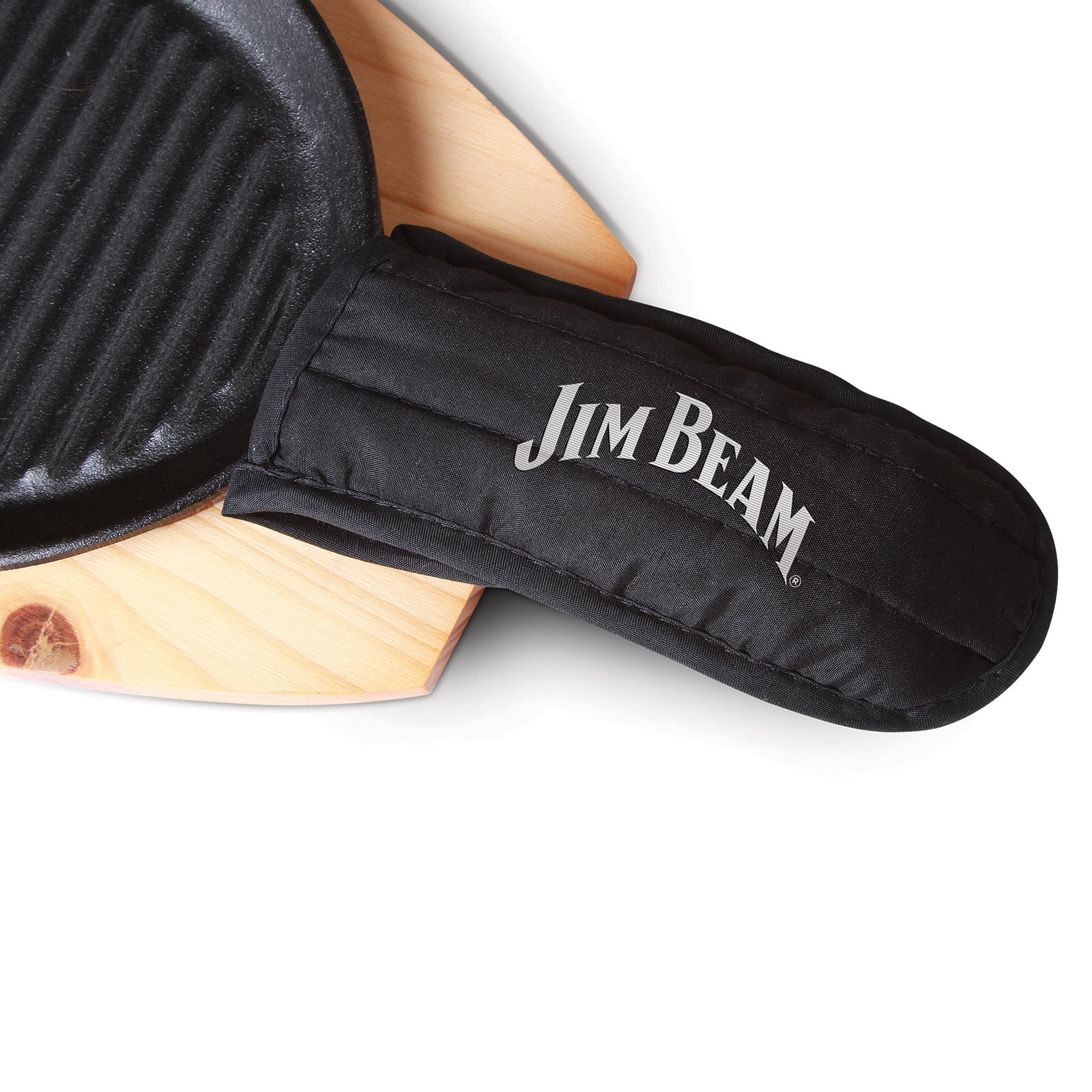 Jim Beam Cast Iron Skillet with Wooden Plate and Handle Cover, Jb0159