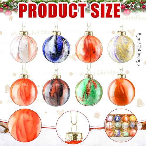 Leinuosen 12 Pcs Marbled Christmas Ball Ornaments 2.5'' Hanging Christmas Baubles Shatterproof Hand-Painted Holiday Decor for Xmas Tree Thanksgiving Party Decoration