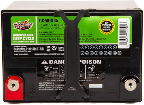 Interstate Batteries 12V 35AH Sealed Lead Acid (SLA) AGM Deep Cycle Battery (DCM0035) Insert Terminals
