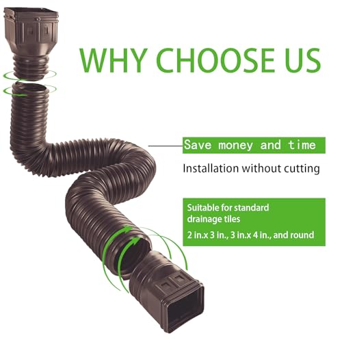 3pack Gutter downspout expansion Flexible, downspout gutter extension, downspout expansion shunt extendable from 21 to 60 inches (brown) (3 Pack brown downspout)
