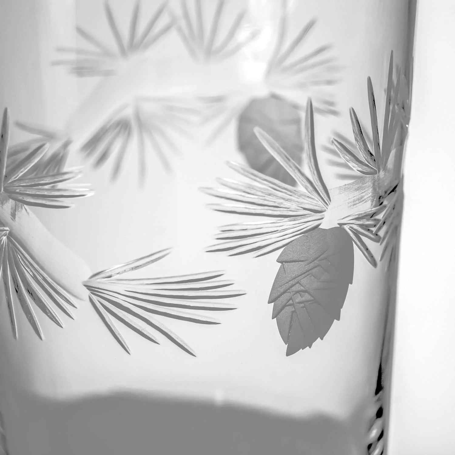 Icy Pine Highball Glass 15 Ounce - Cooler Glass Set Of 4 - Lead-Free Glass - Etched Drinking Glass With Heavy Base - Proudly Made In The