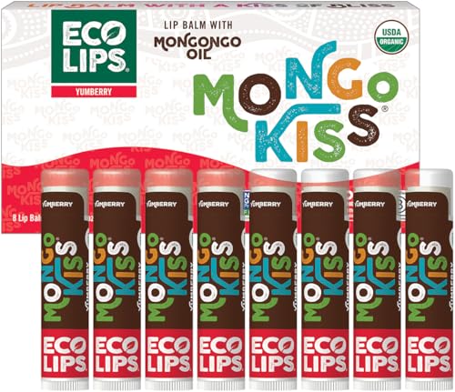 Mongo Kiss USDA Organic Lip Balm Set 8-pack (0.15 oz. each) with Mongongo Oil & Cocoa Butter to Moisturize Chapped Lips | Made in USA by Eco Lips (Variety)