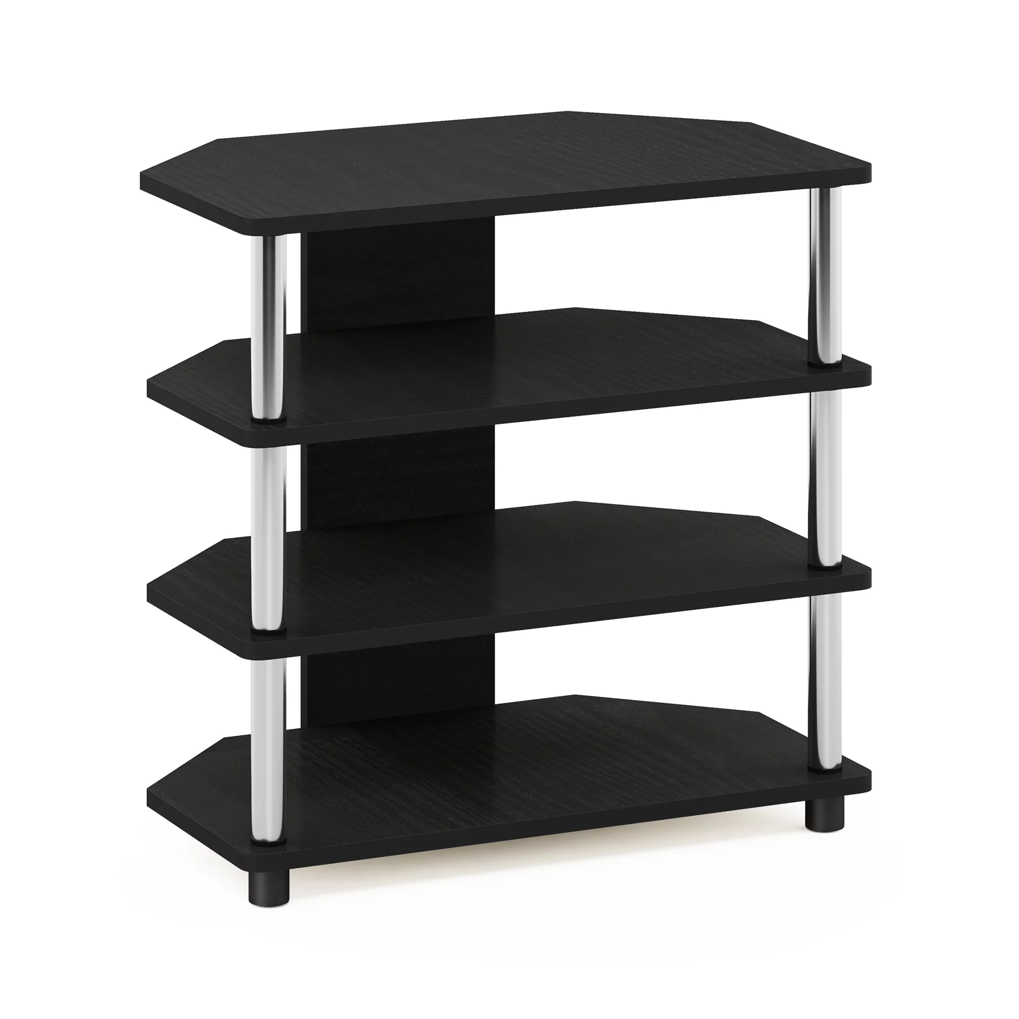Furinno Econ Easy Assembly 4-Tier Petite TV Stand, Americano, Stainless Steel Tubes