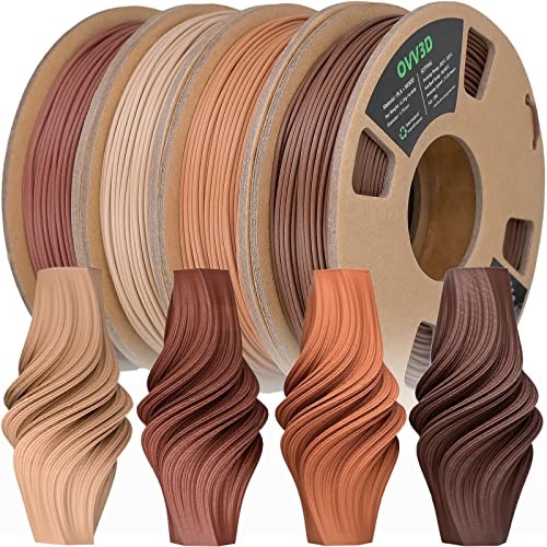 OVV3D Wood 3D Printer Filament Bundle - Wood PLA Filament 1.75mm, 200g x 4 Pack (Walnut, Oak, Cherry, Teak)
