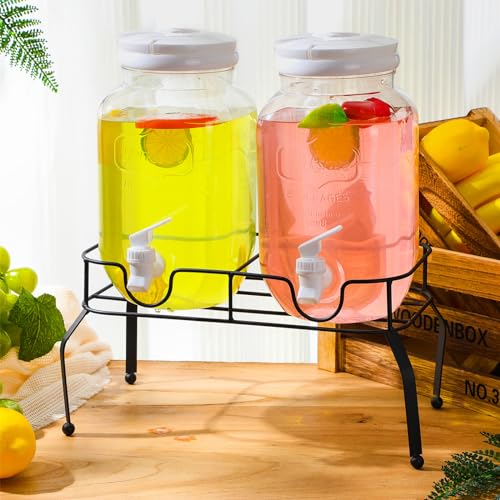 2 Pcs Plastic Drink Dispensers for Parties Halloween Beverage Dispenser with Stand and Spigot Juice Lemonade Jars with Lid for Countertop Party Bar Picnics Water Tea, 2 Gallons Total
