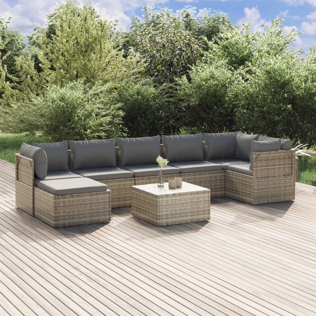 Htovila 8 Piece Patio Set with Cushions Gray Poly Rattan
