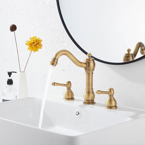 GGStudy 360° Swivel Antique Brass Bathroom Vessel Sink Faucet Single Handle One Hole Matching with Pop Up Drain