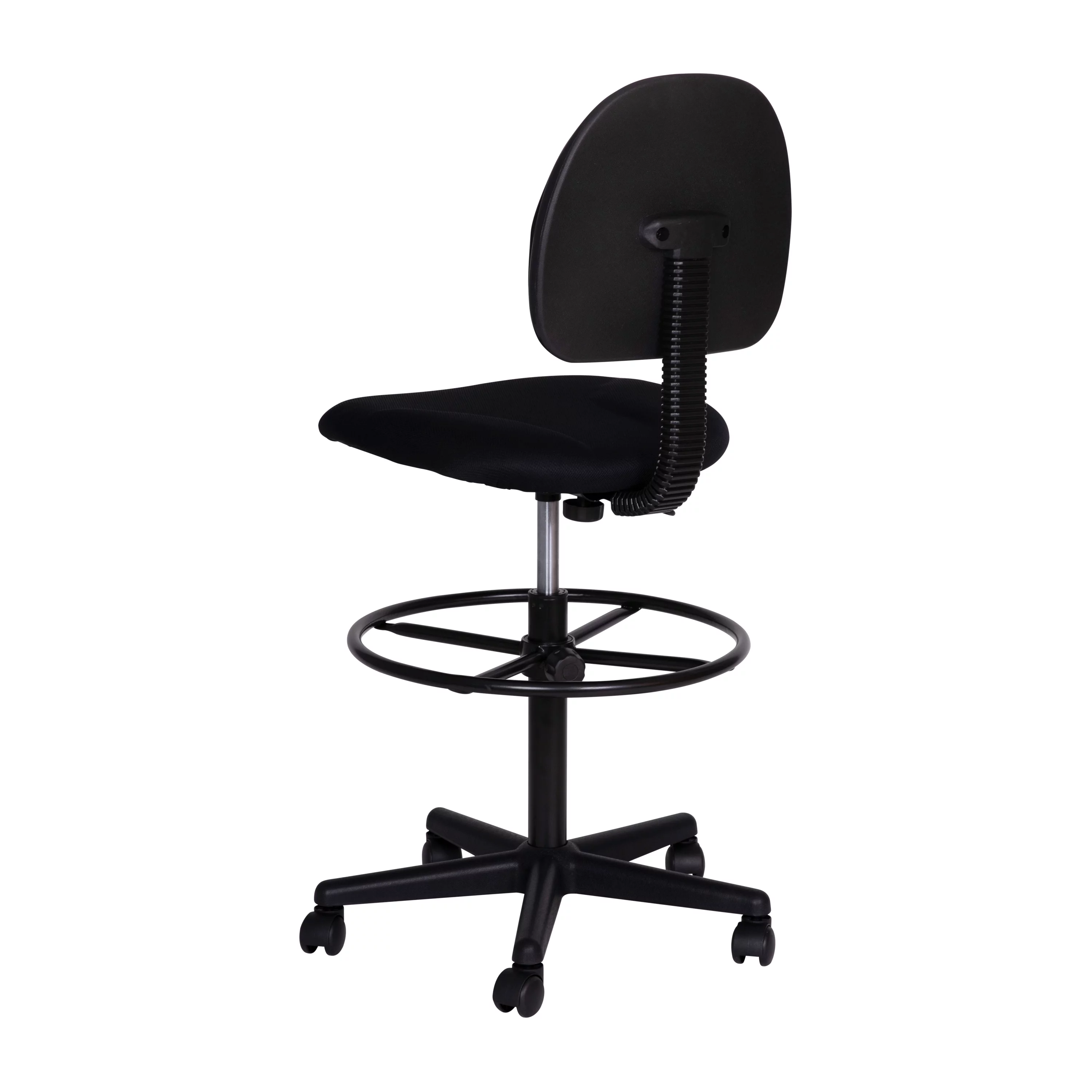 Emma + Oliver Black Fabric Mid-Back Drafting Chair with Back Depth Adjustment, Height Adjustable Swivel Seat and Footring