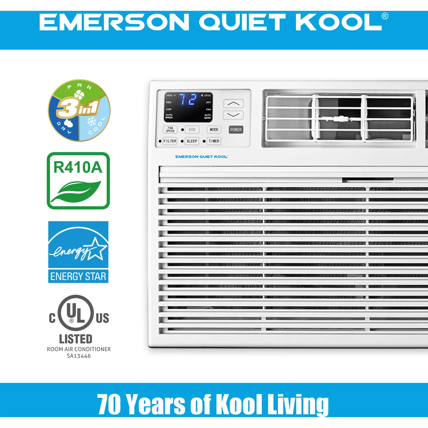 Emerson Quiet Kool 12,000 BTU 115-Volt Through-the-Wall Air Conditioner with Remote, White