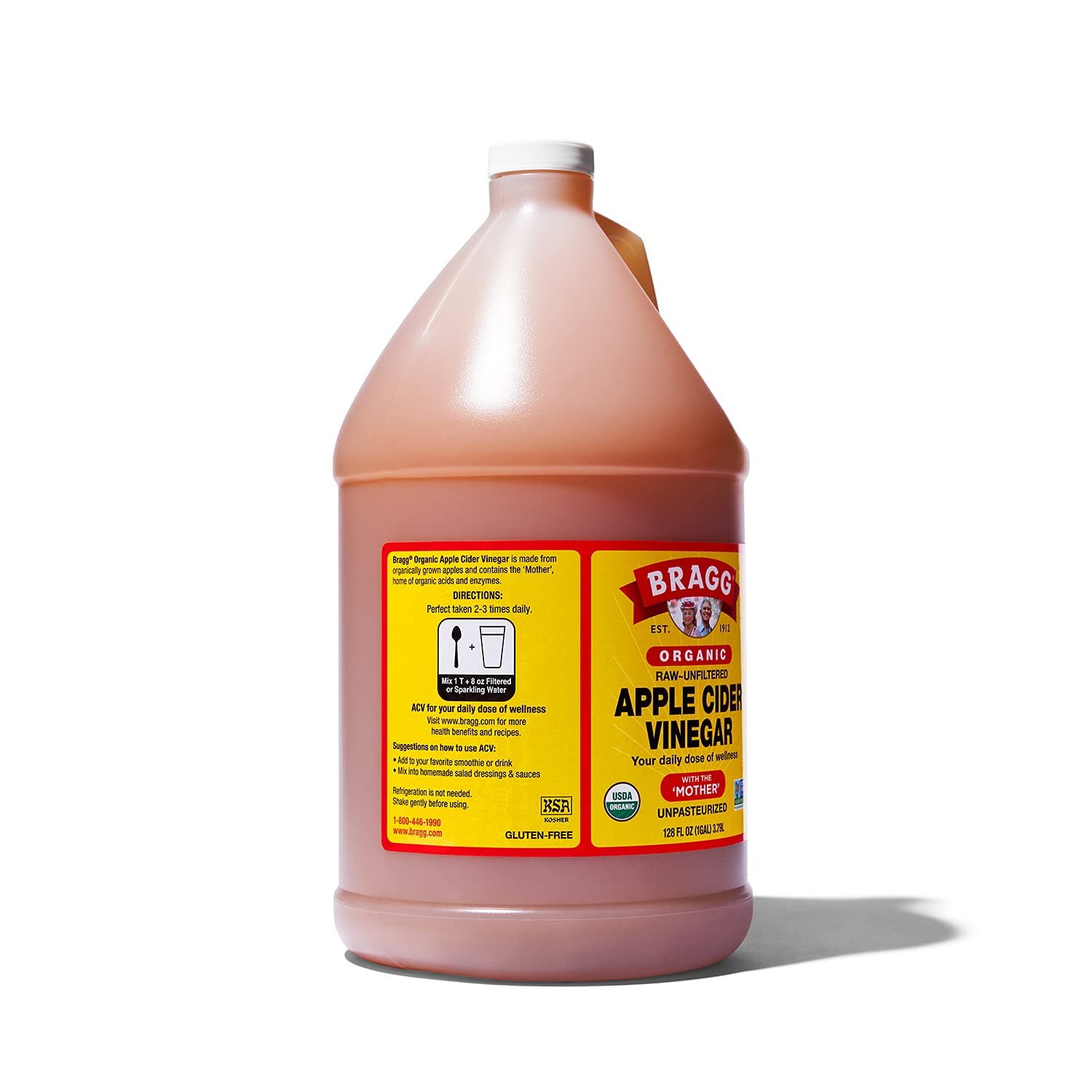 Bragg Organic Apple Cider Vinegar With the Mother– USDA Certified Organic – Raw, Unfiltered All Natural Ingredients, 1 Gallon