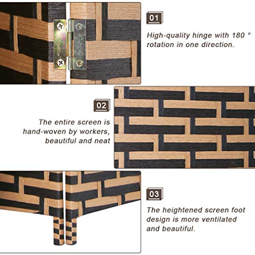Wood Mesh Woven Design 4 Panel Folding Wooden Screen Room Divider