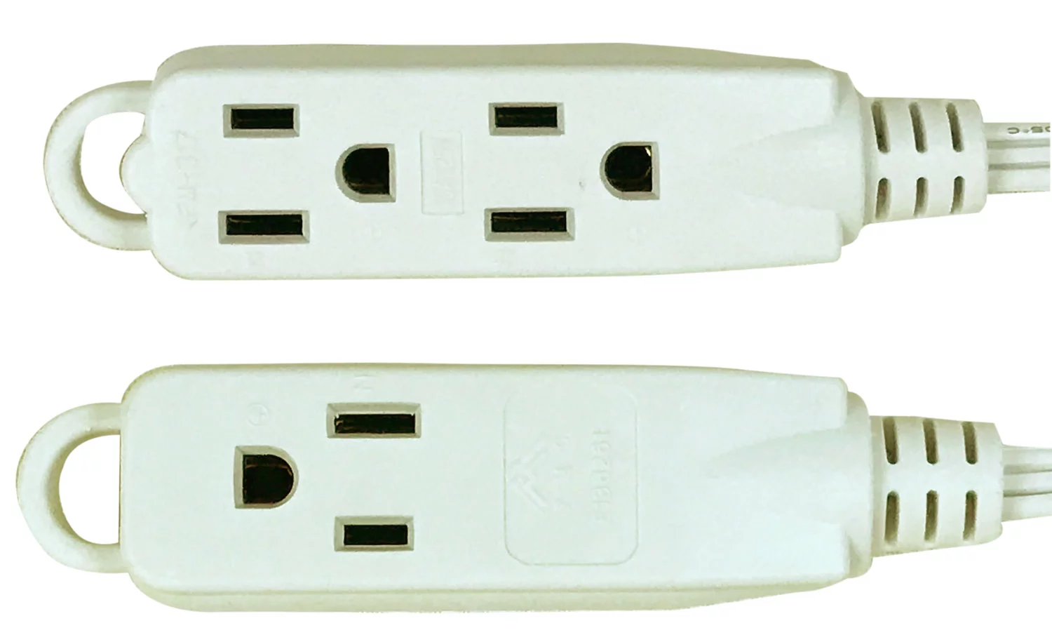 Royal Designs, Inc. Flat Plug Extension Cord for Indoor & Outdoor, 6 ft long, White, 6 Outlet Prong Grounded Wire UL Listed, Set of 2