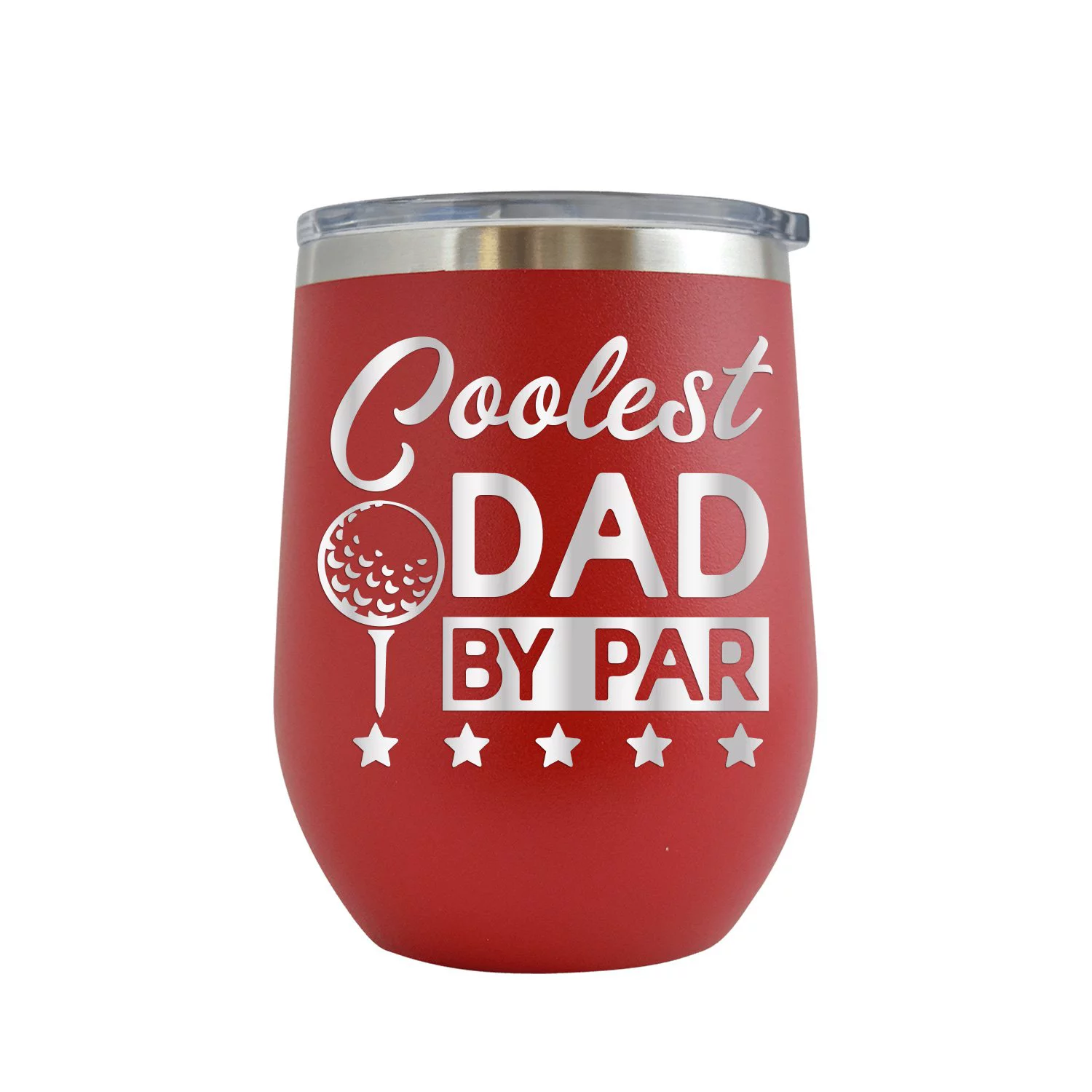 Coolest Dad By Par - Engraved 12 oz Red Wine Cup Unique Funny Birthday Gift Graduation Gifts for Men or Women Fathers Day Dad Papa Pops best buckin Golf Golfer Golfing