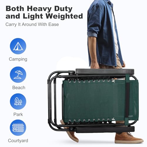 Nazhura Set of 2 Relaxing Recliners Patio Chairs Adjustable Steel Mesh Zero Gravity Lounge Chair Beach Chairs with Pillow and Cup Holder (Dark Green)