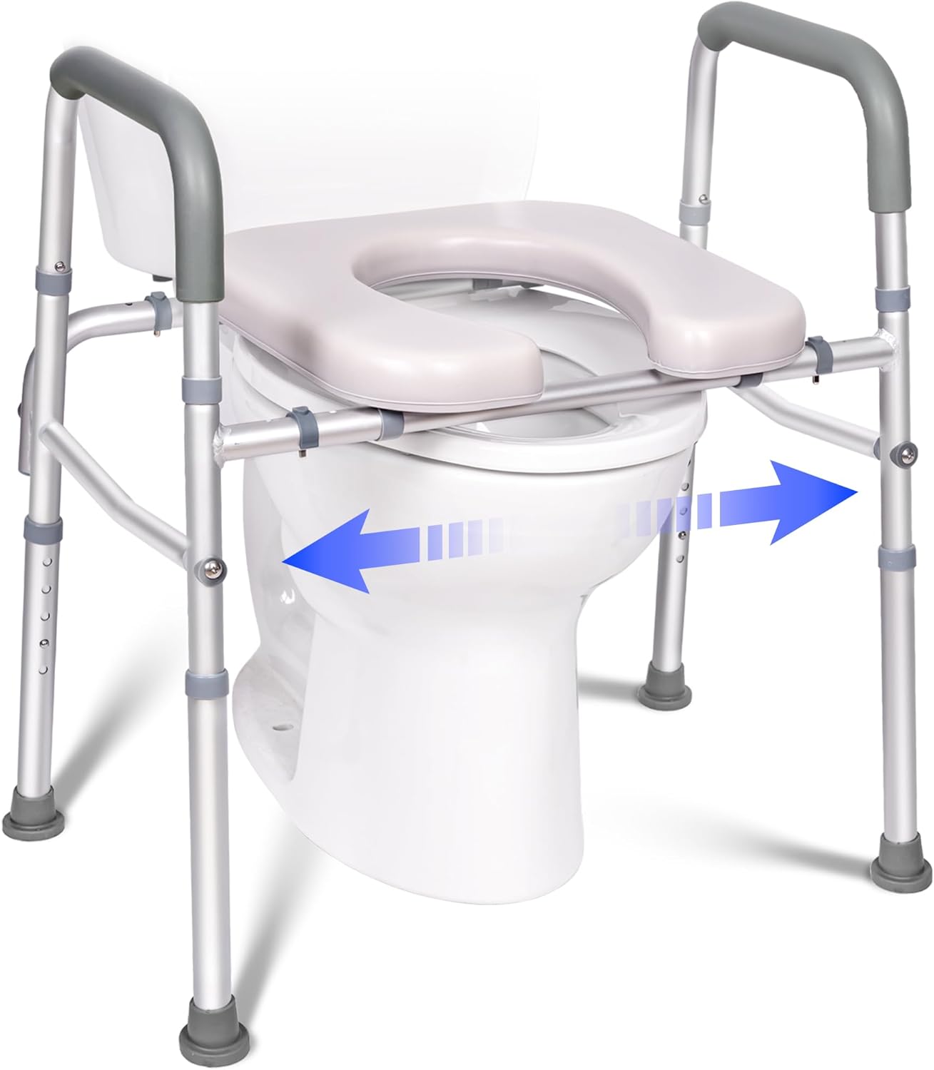 Raised Toilet Seat with Handles, Width Adjustable Toilet Seat with Arms Fits Any Toilet, 400 lbs Toilet Seat Riser for Seniors, Disabled and Pregnant, Space Saving