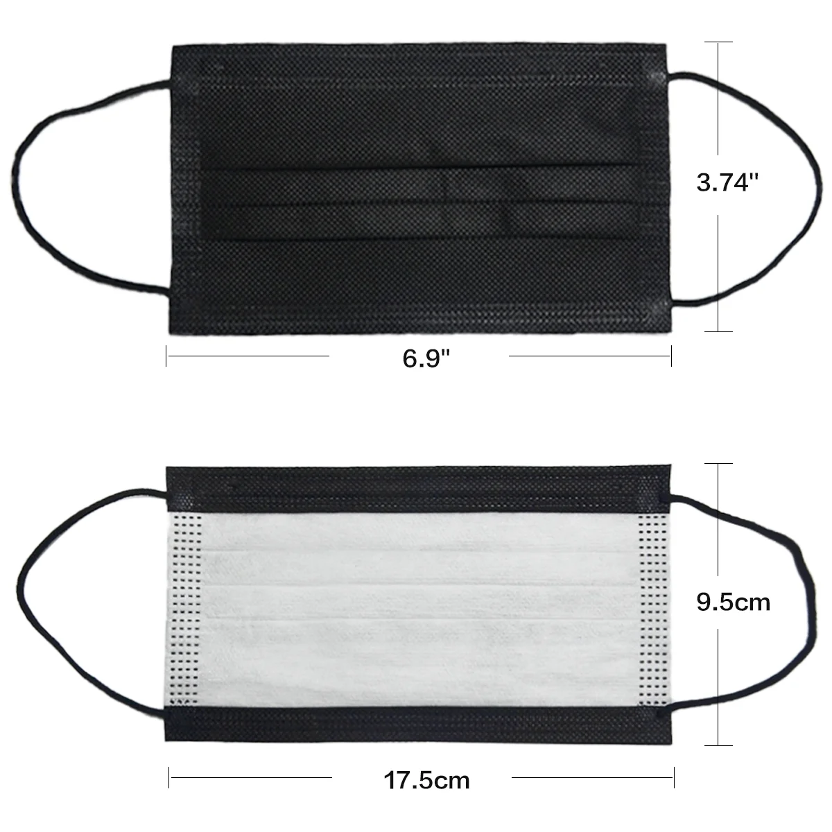 2000 Pack USA Made Disposable Face Masks Black, 3 Ply Breathable Protection Mask