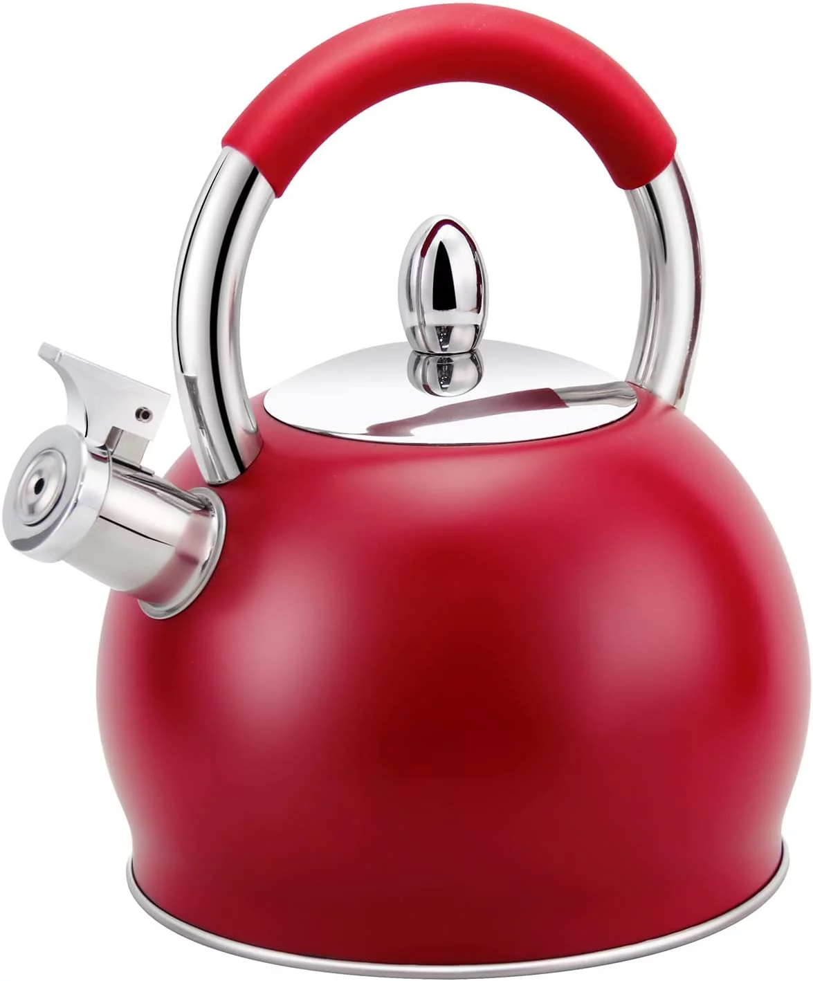 H Haus Roland Whistle Tea Kettle Stainless Steel Teakettle Teapot with Ergonomic Silicone Handle Tea Pots for Stove Top 3.2 Quart / 3 Liter Red