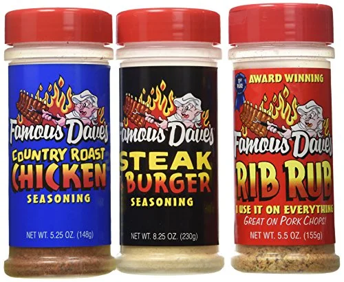 Famous Daves Seasonings 3 Pack Bundle - Steak Burger, Rib Rub and Country Roast Chicken