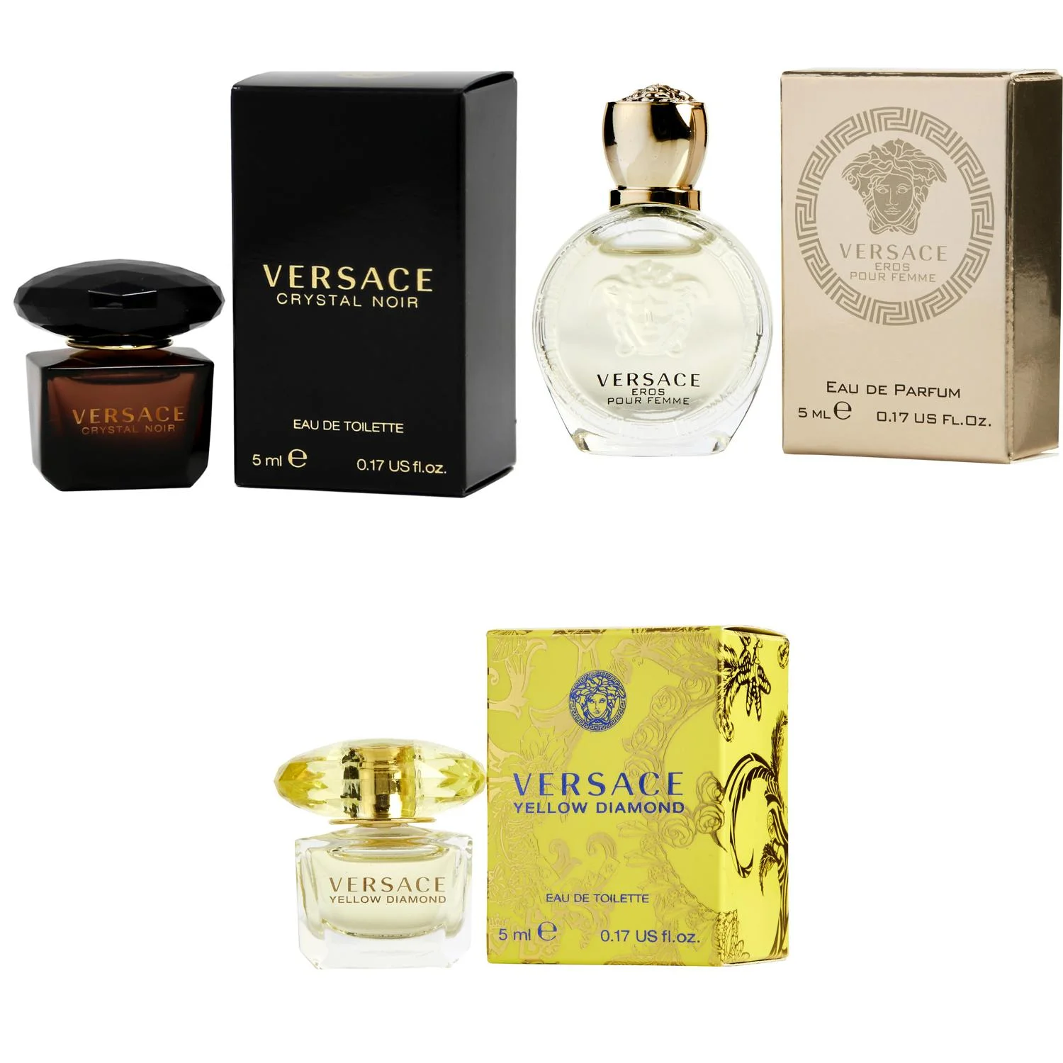 Versace Crystal Noir EDT, Eros Women EDP, Yellow Diamond  EDT - 5ml 3PK Kit