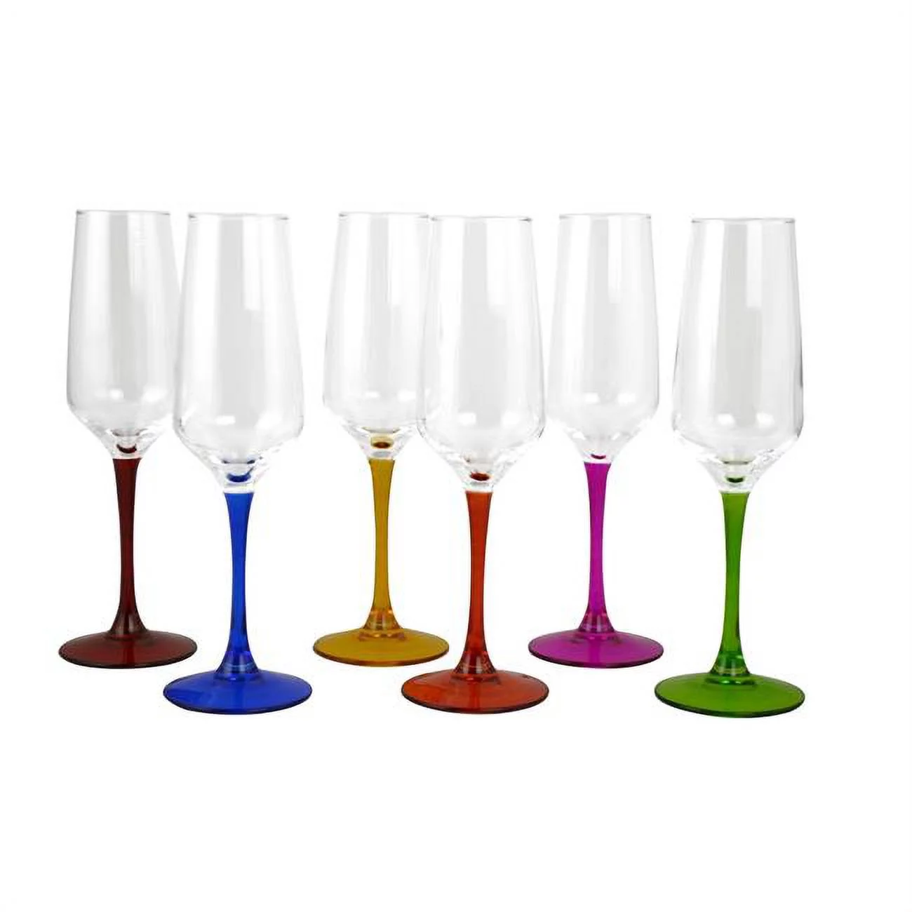 8.5 in. Flute Glass with Multicolor Stem Set, 6 Piece