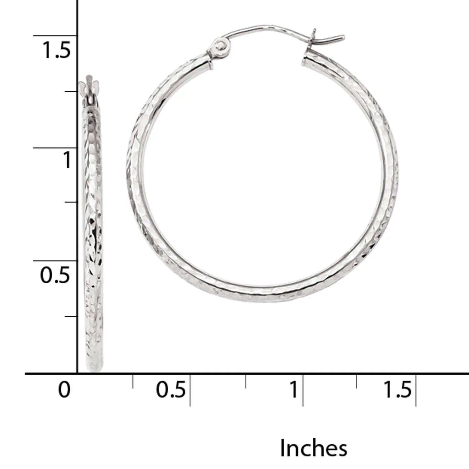 Primal Gold 10 Karat White Gold Diamond-cut 2mm Round Tube Hoop Earrings