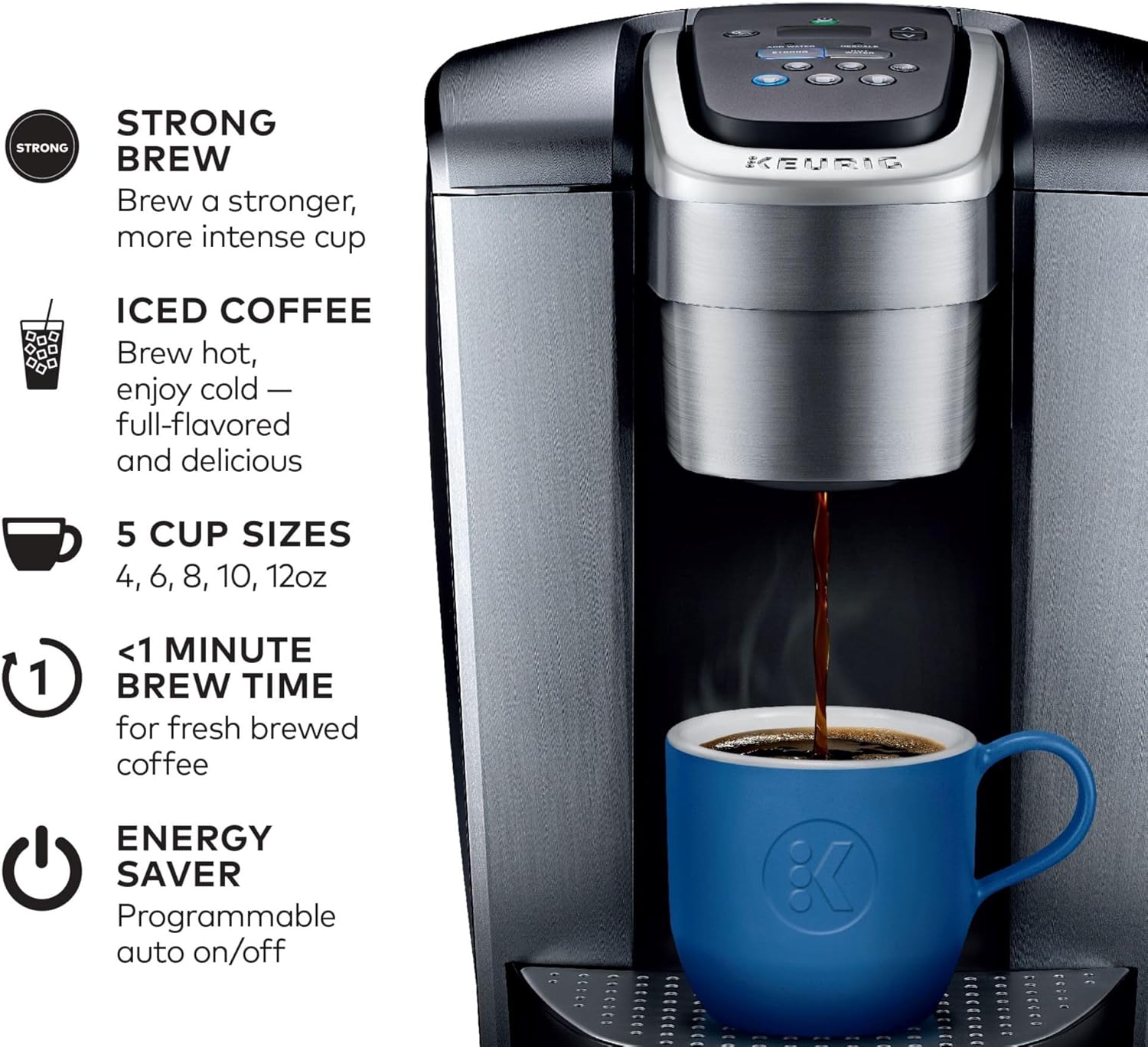 Commercial CHEF 0.6 Cubic Foot 600W Microwave with 6 Power Levels Bundle with Keurig K-Elite Single-Serve K-Cup Pod Coffee Maker