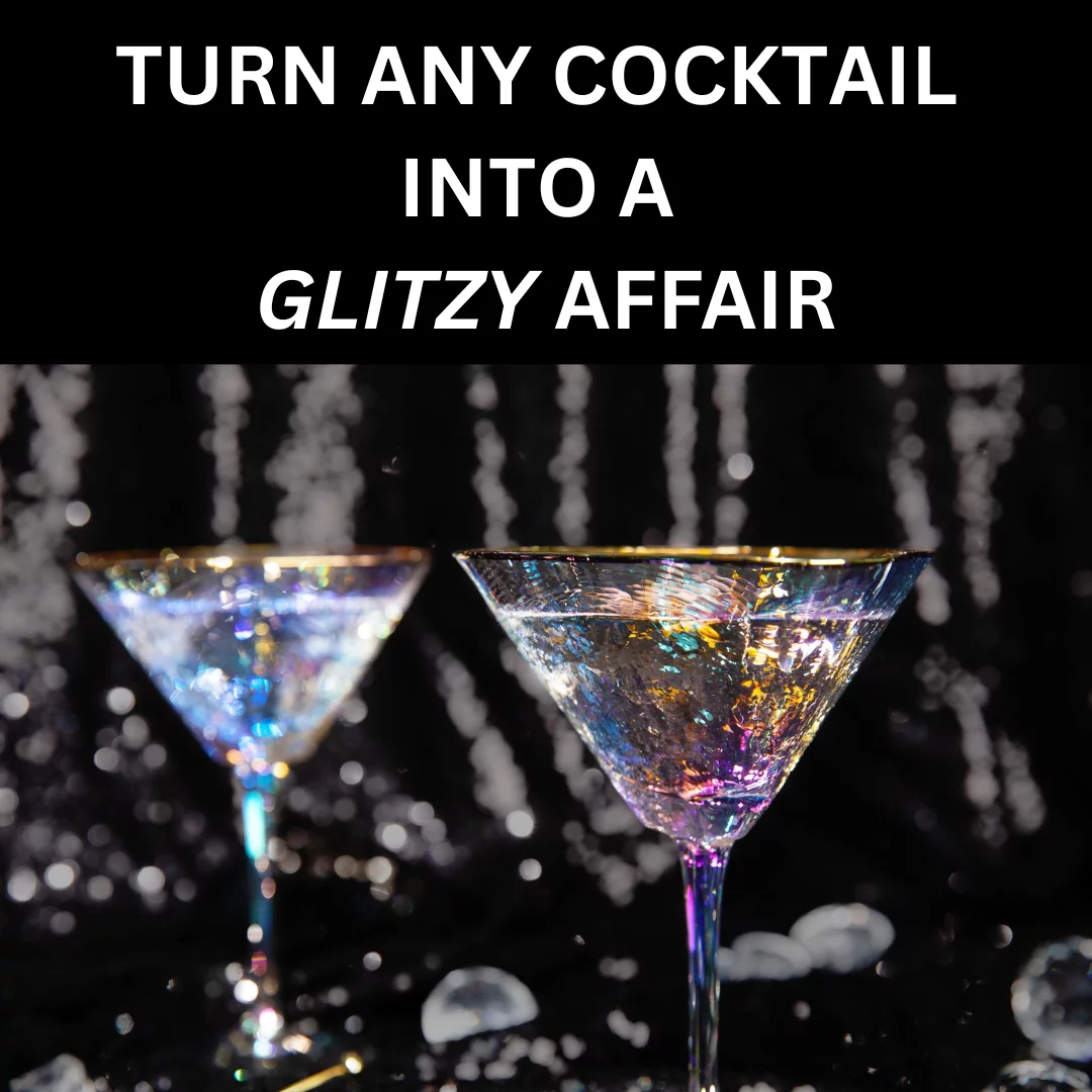 Sister.Ly Drinkware, Iridescent Handmade Hammered Martini Glasses with Gold Rim - Set of 2, 8 Ounces