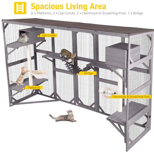 Aivituvin Catio Outdoor Cat Enclosure Window Large Cat Patio 3 Tiers with 6 Platforms and 2 Scratching Posts for Cats House 104
