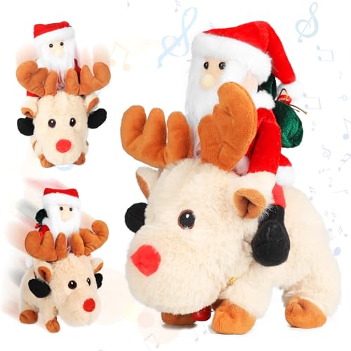 Singing Dancing Walking Reindeer Plush and Santa Claus,Baby's Rudolph The Red Nose Reindeer Plush Toy