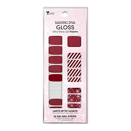 Dashing Diva Gloss Nail Strips - Santa Baby | UV Free, Chip Resistant, Long Lasting Gel Nail Stickers | Contains 32 Nail Wraps, 1 Prep Pad, 1 Nail File