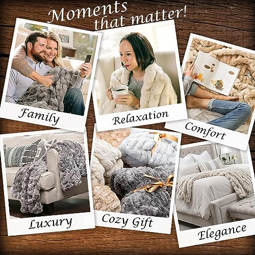 Chanasya Premium Ruched Faux Fur Throw Blanket - Luxurious, Soft Reversible Mink Blanket - 50