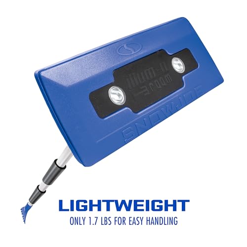 Snow Joe SJBLZD-LED 4-in-1 Telescoping Scracth-Free Snow Broom + Ice Scraper, 18-Inch Foam Head, Headlights, Blue