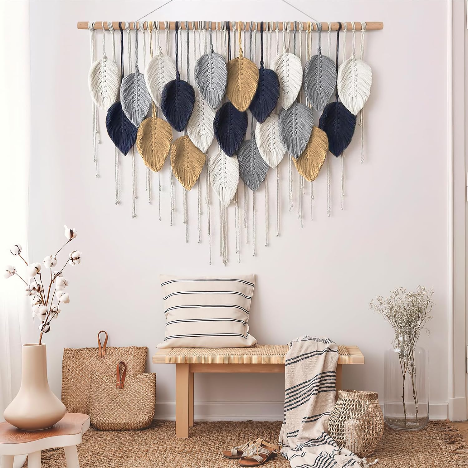 Alynsehom Macrame Wall Hanging, Boho Handmade Woven Tapestry, Chic Wall Art Decor for Bedroom Living room Nursery Apartment Ornament