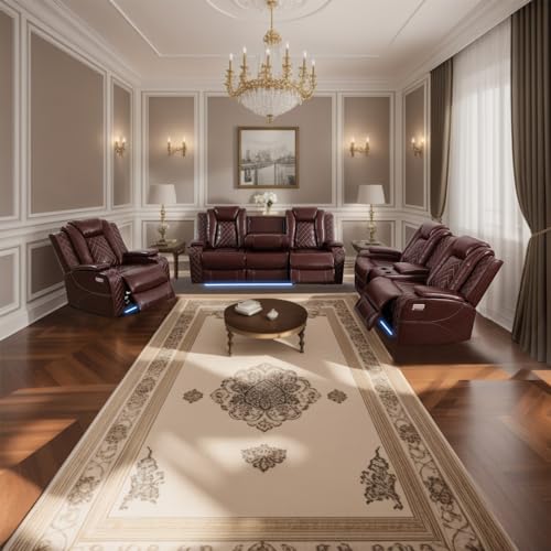 Brown Breathing Leather 3-Piece Living Room Recliner Sofa Set for Living Room/House/Bedroom/Office/Apartment(Brown,GN4633-L)