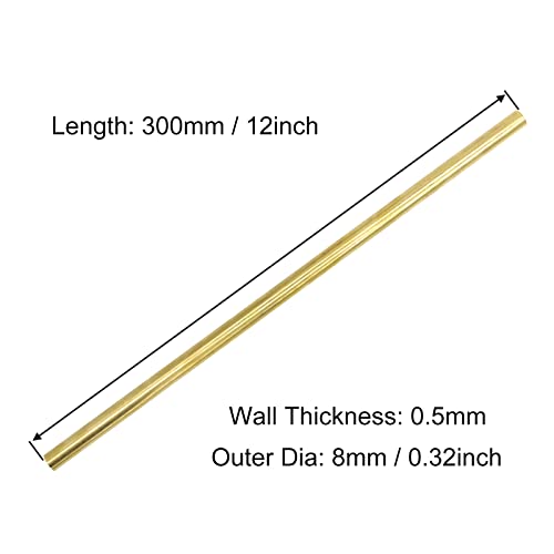 VictorsHome Brass Round Tube, 0.5mm Wall Thickness 300mm Length Metal Seamless Straight Pipe Tubing for DIY Crafts Model 3pcs