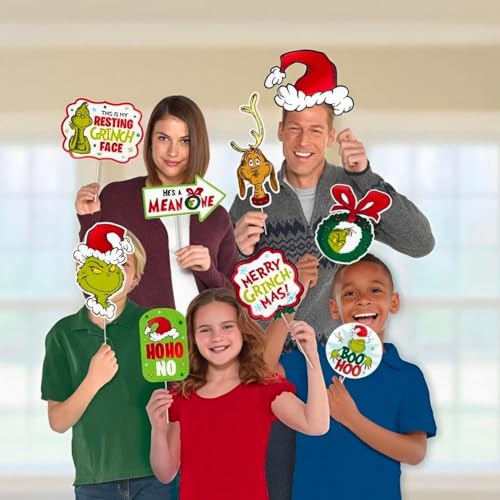 Assorted Paper Traditional Grinch Photo Prop Kit - (Pack of 13) - Props for Christmas Fun & Festivities - Stand Out with Unique Holiday Party Décor