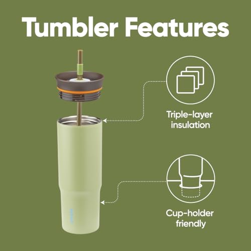 Owala Stainless Steel Triple Layer Insulated Travel Tumbler with Spill Resistant Lid, Straw, and Carry Handle, BPA Free, 40 oz, Dusty Pink (Yoga Rose)