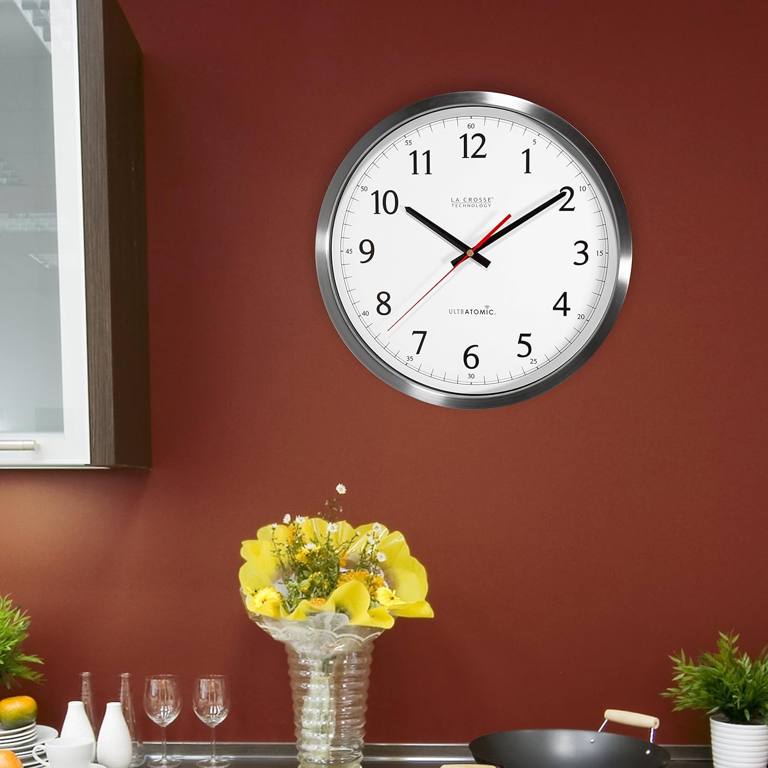 La Crosse Technology 404-1235UA-SS 14 Inch UltrAtomic Analog Stainless Steel Wall Clock
